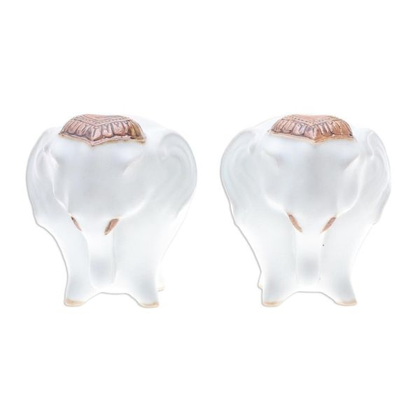 Alternate image for Ceramic Elephant Salt and Pepper Shakers in White Pair Calm Elephants in White