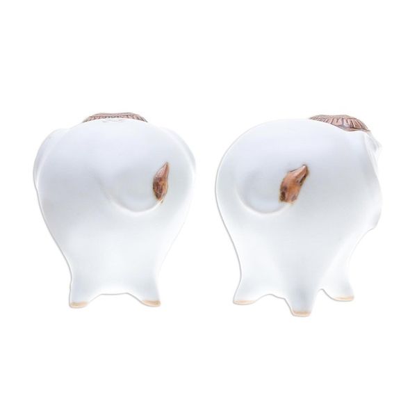 Alternate image for Ceramic Elephant Salt and Pepper Shakers in White Pair Calm Elephants in White