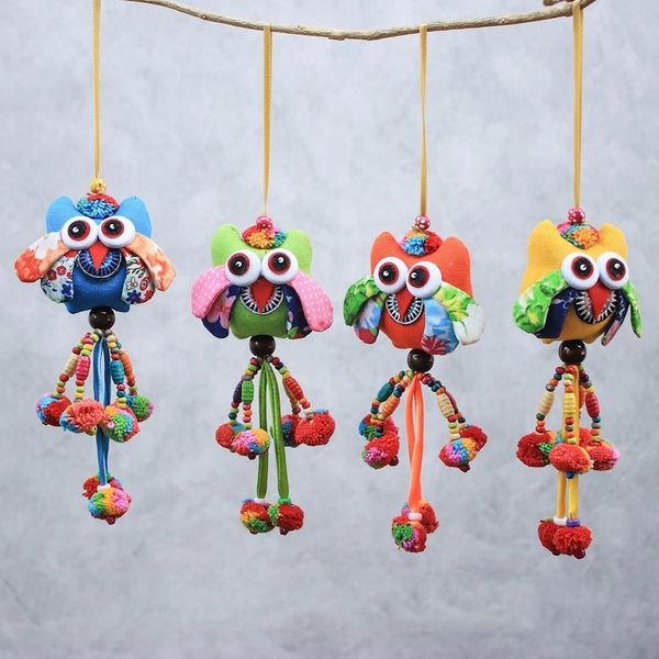 Alternate image for Colorful Cotton Owl Ornaments from Thailand Set of 4 Owl Color