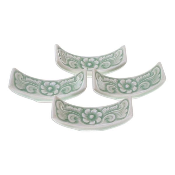 Alternate image for Floral Celadon Ceramic Chopstick Rests Set of 4 Flower Cuisine