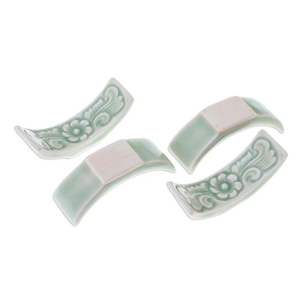 Alternate image for Floral Celadon Ceramic Chopstick Rests Set of 4 Flower Cuisine