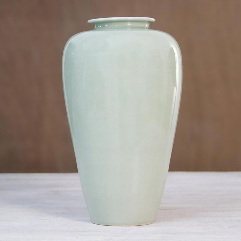 Green Celadon Ceramic Vase from Thailand 'Cool Crackle'