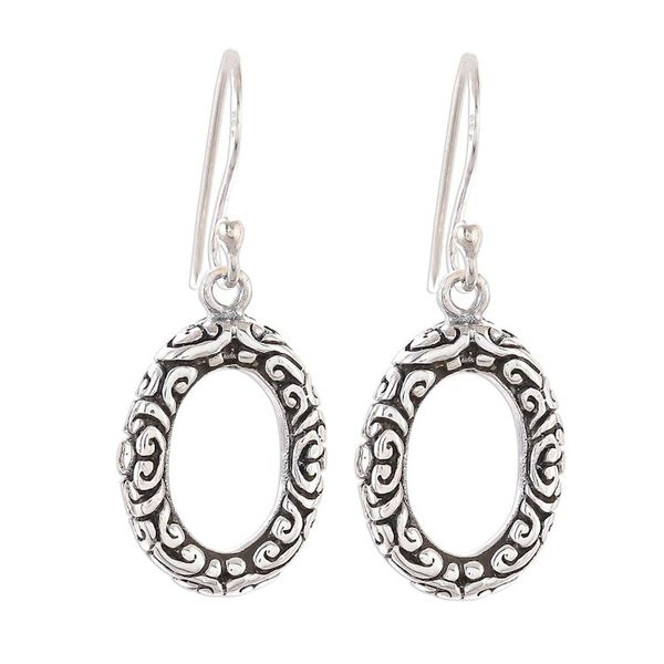 Alternate image for Patterned Oval Sterling Silver Dangle Earrings from Thailand Oval Fascination