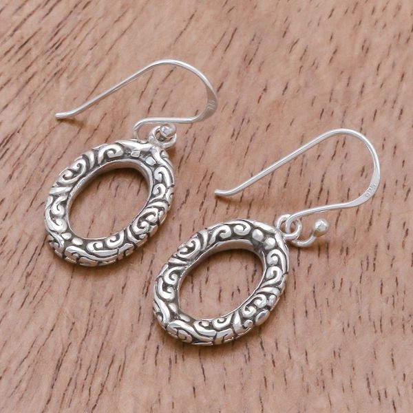 Alternate image for Patterned Oval Sterling Silver Dangle Earrings from Thailand Oval Fascination