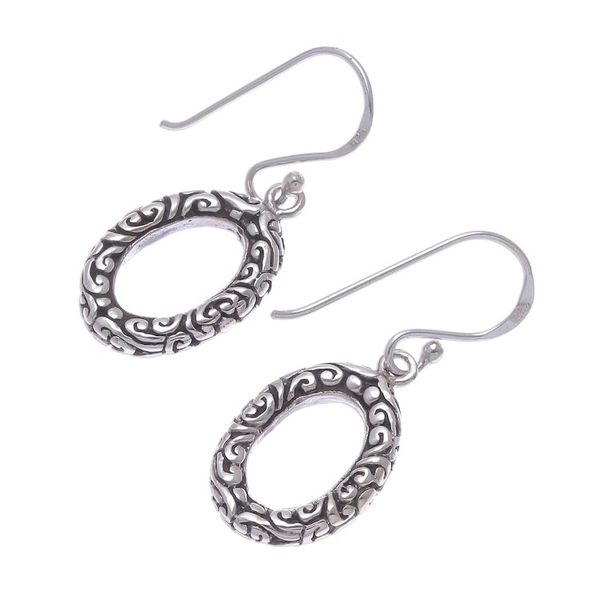 Alternate image for Patterned Oval Sterling Silver Dangle Earrings from Thailand Oval Fascination