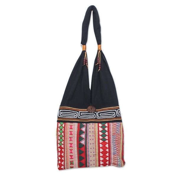 Alternate image for Thai Multicolored Cotton Shoulder Bag with Geometric Motif Thai Wanderer