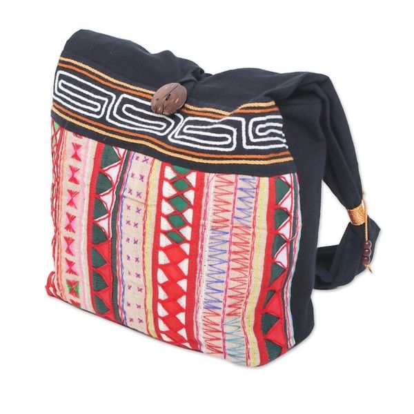 Alternate image for Thai Multicolored Cotton Shoulder Bag with Geometric Motif Thai Wanderer