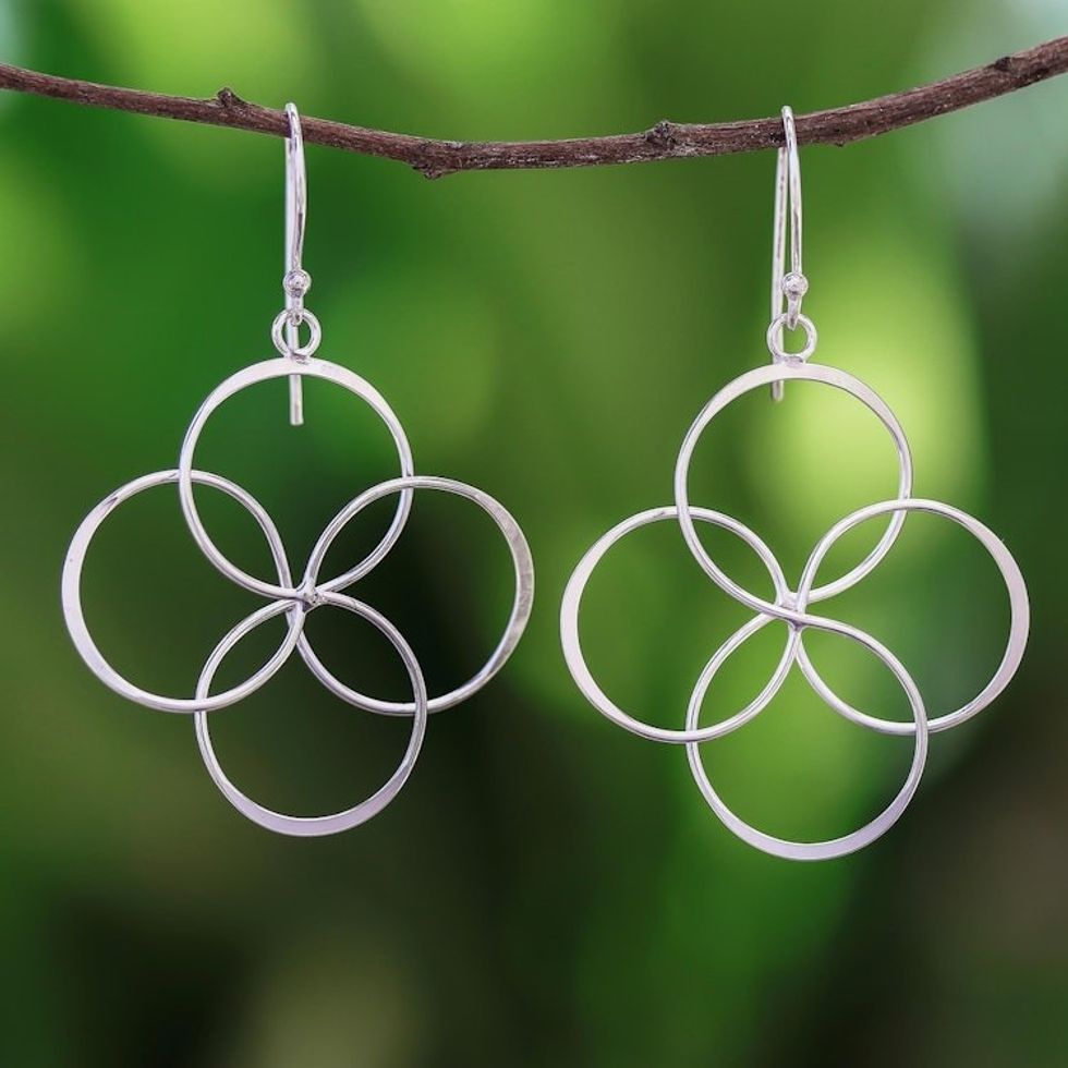 Sterling Silver Wire Dangle Earrings from Thailand 'Quartet Intersections'