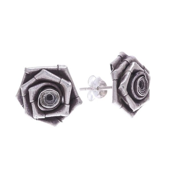 Alternate image for Thai Karen Hill Tribe Silver Flower Earrings Origami Rose