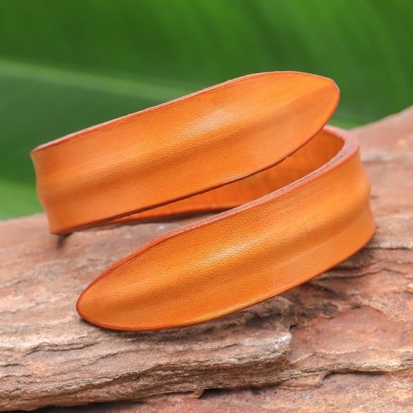 Alternate image for Modern Leather Wrap Bracelet in Orange from Thailand Simple Caress in Orange