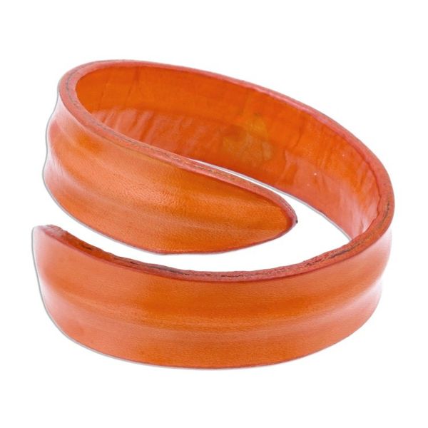 Alternate image for Modern Leather Wrap Bracelet in Orange from Thailand Simple Caress in Orange