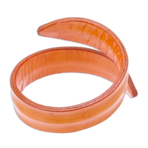 Alternate image for Modern Leather Wrap Bracelet in Orange from Thailand Simple Caress in Orange