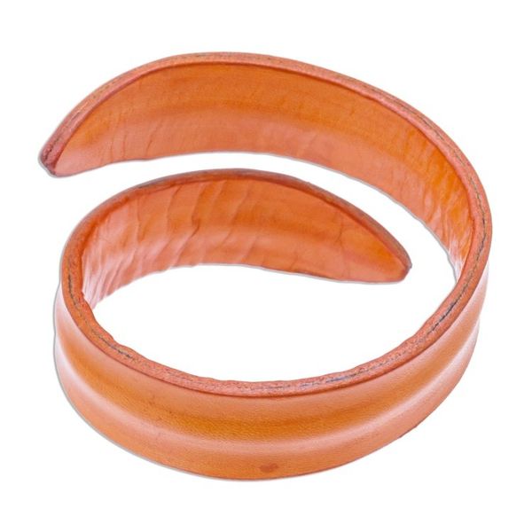 Alternate image for Modern Leather Wrap Bracelet in Orange from Thailand Simple Caress in Orange