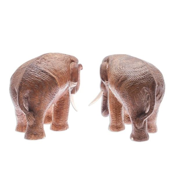 Alternate image for Handmade Teak Wood Elephant Sculptures from Thailand Pair Elephant Buddies