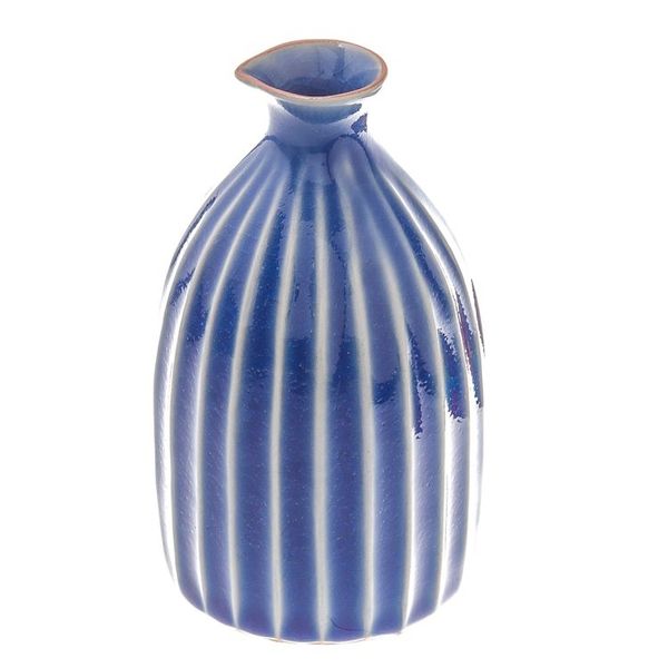 Alternate image for Blue Ceramic Decanter and Cups with Wood Tray Set for 4 Ridges
