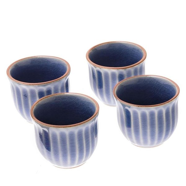 Alternate image for Blue Ceramic Decanter and Cups with Wood Tray Set for 4 Ridges