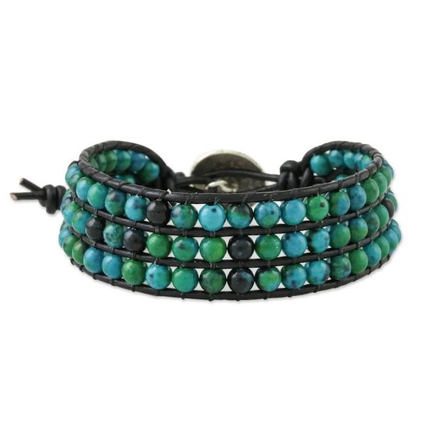 Alternate image for Serpentine Bead and Karen Silver Button Wristband Bracelet Lagoon Depths