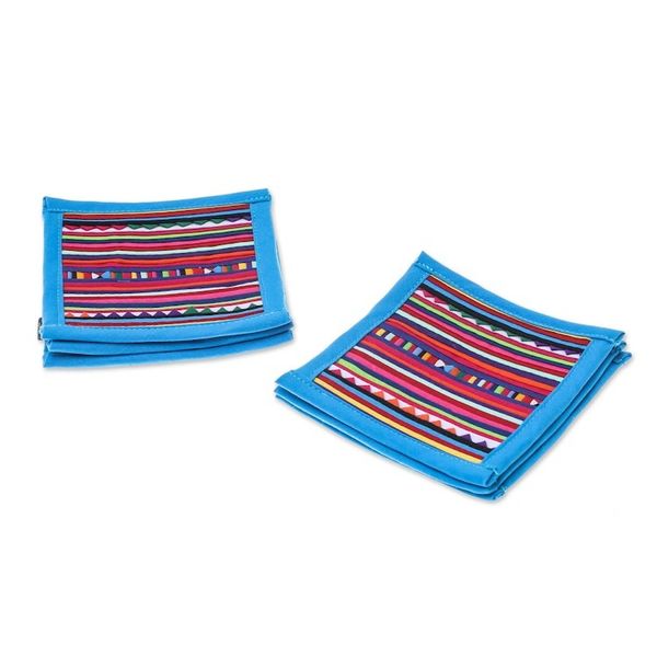 Alternate image for Cotton Patchwork Coasters with Blue Trim Set of 6 Lahu Blue