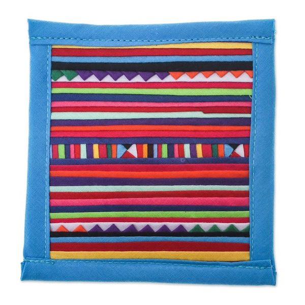 Alternate image for Cotton Patchwork Coasters with Blue Trim Set of 6 Lahu Blue