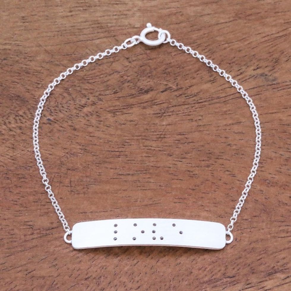 Love-Themed Braille Cutout Sterling Silver Pendant Bracelet 'Love Dots'
