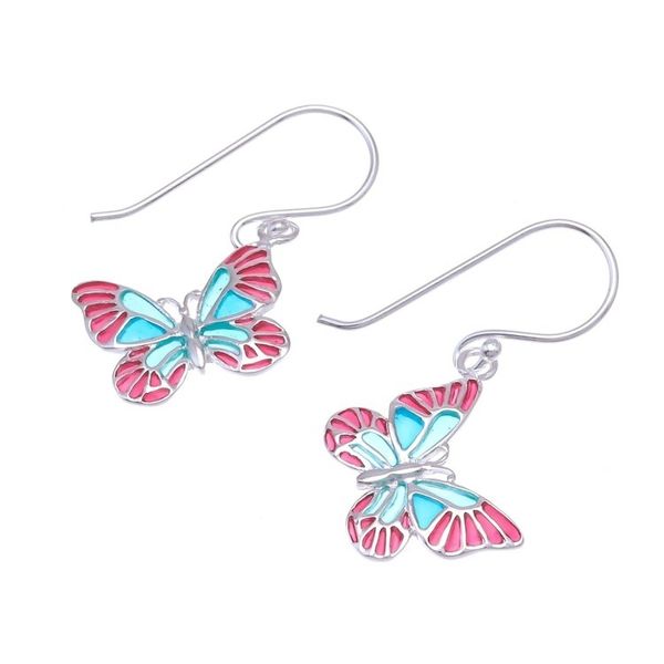 Alternate image for Red and Blue Sterling Silver Butterfly Dangle Earrings Festive Butterflies
