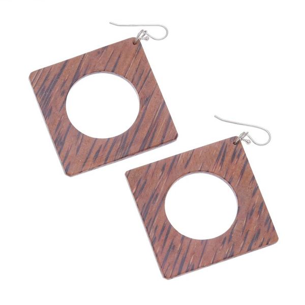Alternate image for Square Lontar Wood Dangle Earrings from Thailand Natural Creativity