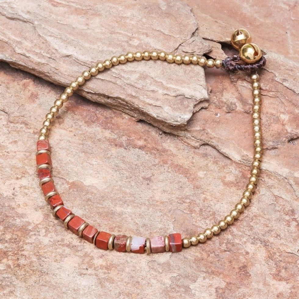 Beaded Anklet with Cube Jasper from Thailand 'Cube Beauty'