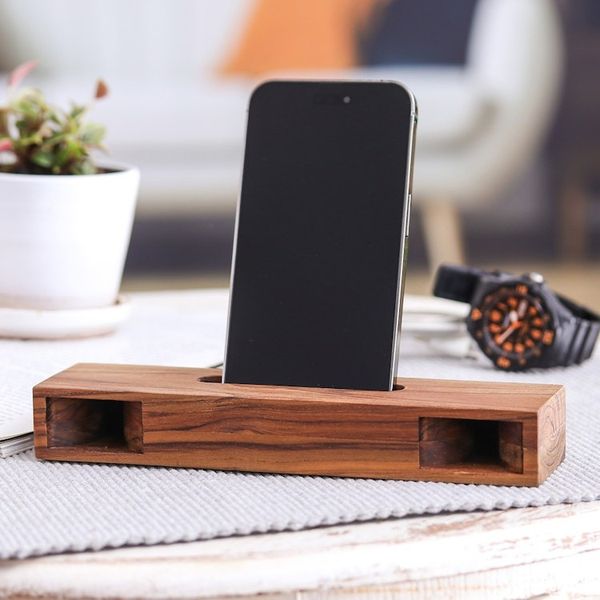 Alternate image for Rectangular Teak Wood Phone Speaker from Thailand Teak Orchestra
