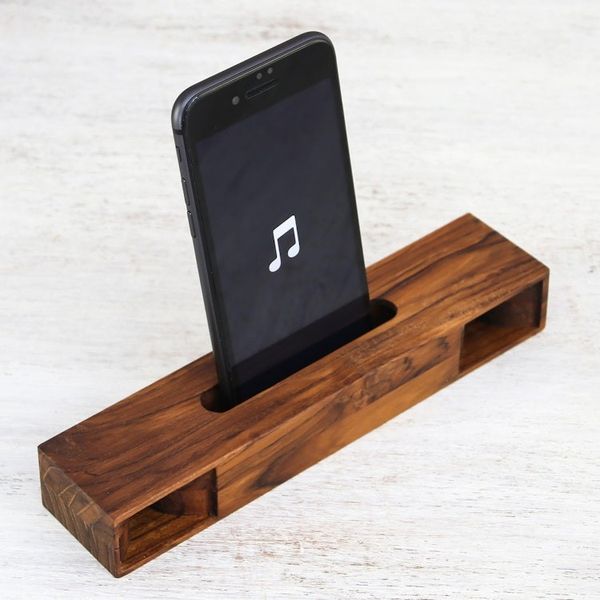 Alternate image for Rectangular Teak Wood Phone Speaker from Thailand Teak Orchestra