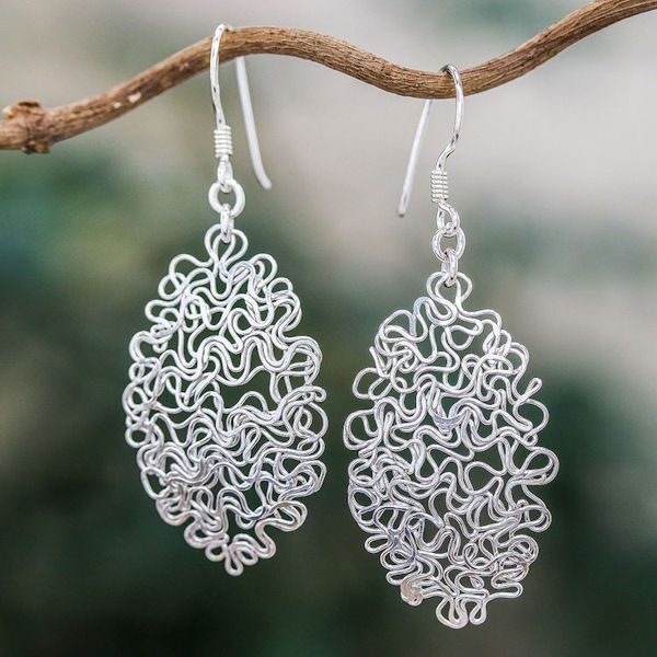 Alternate image for Sterling Silver Twisted and Coiled Wire Oval Dangle Earrings Opulent Chaos
