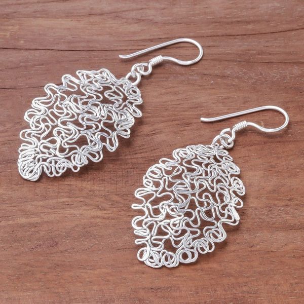 Alternate image for Sterling Silver Twisted and Coiled Wire Oval Dangle Earrings Opulent Chaos