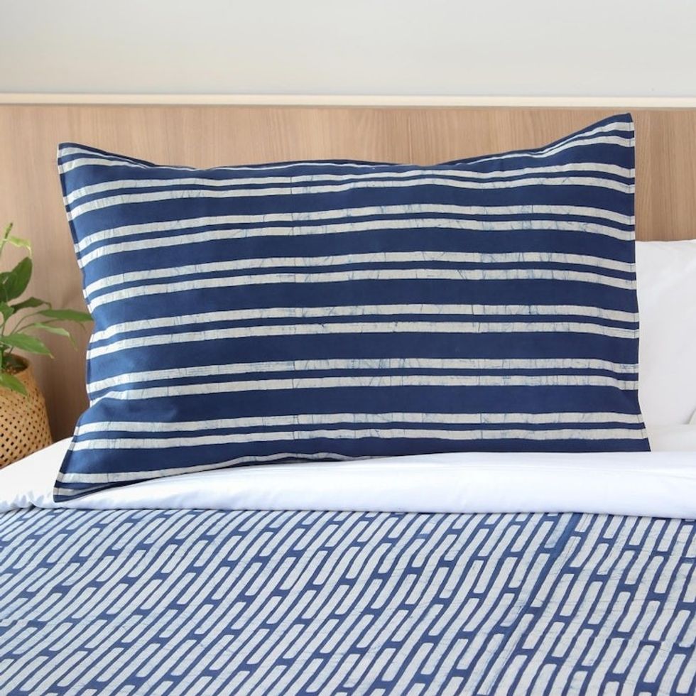 Striped Batik Cotton Pillow Sham from Thailand 'Simply Striped'