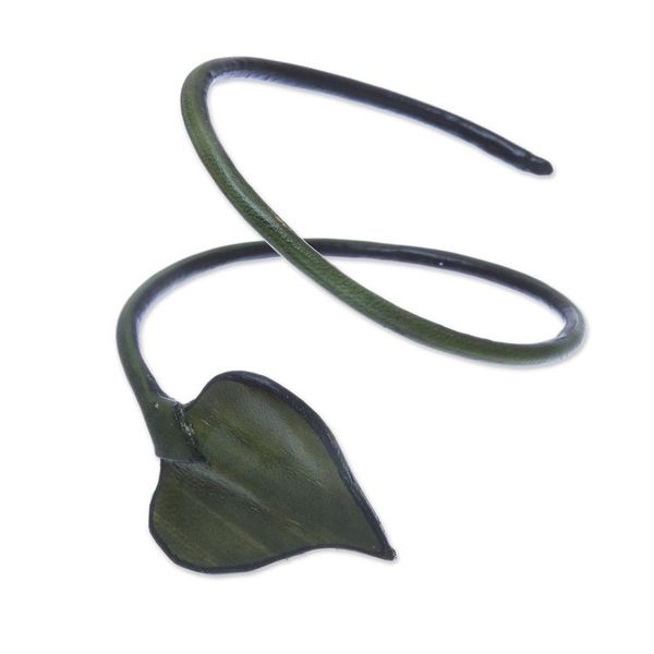 Alternate image for Leaf-Themed Leather Wrap Bracelet in Olive from Thailand Heart Leaf in Olive