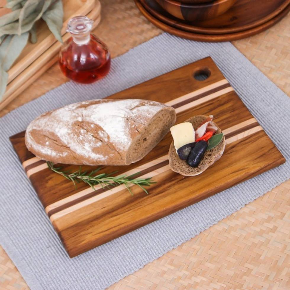 Striped Teak Wood Cutting Board Crafted in Thailand 'Stylish Chef'