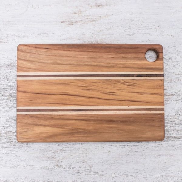 Alternate image for Striped Teak Wood Cutting Board Crafted in Thailand Stylish Chef