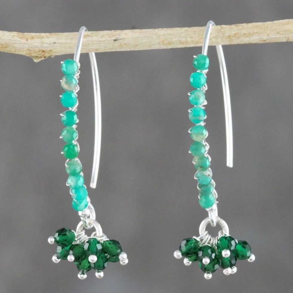 Amazonite Beaded Cluster Earrings from Thailand 'Dancing Gleam'