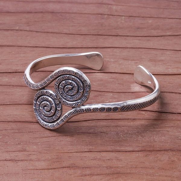 Alternate image for 950 Silver Hill Tribe Spiral Cuff Bracelet from Thailand Silver Spirals