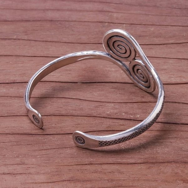 Alternate image for 950 Silver Hill Tribe Spiral Cuff Bracelet from Thailand Silver Spirals