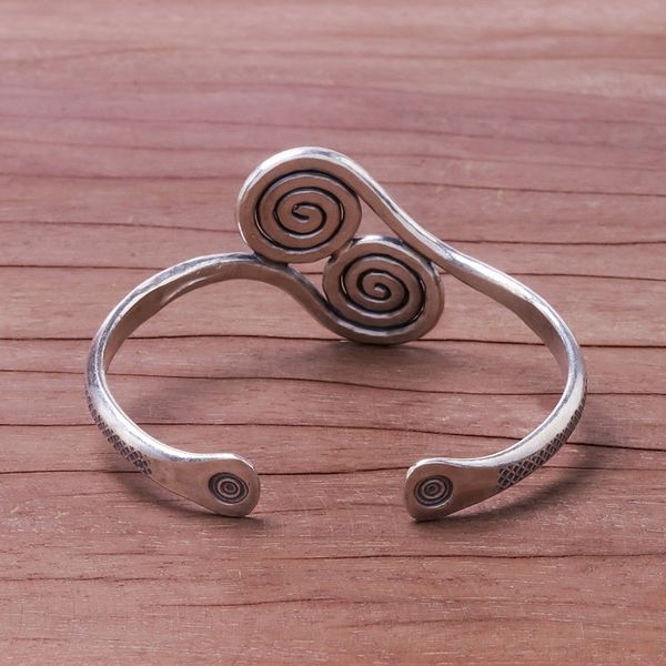 Alternate image for 950 Silver Hill Tribe Spiral Cuff Bracelet from Thailand Silver Spirals