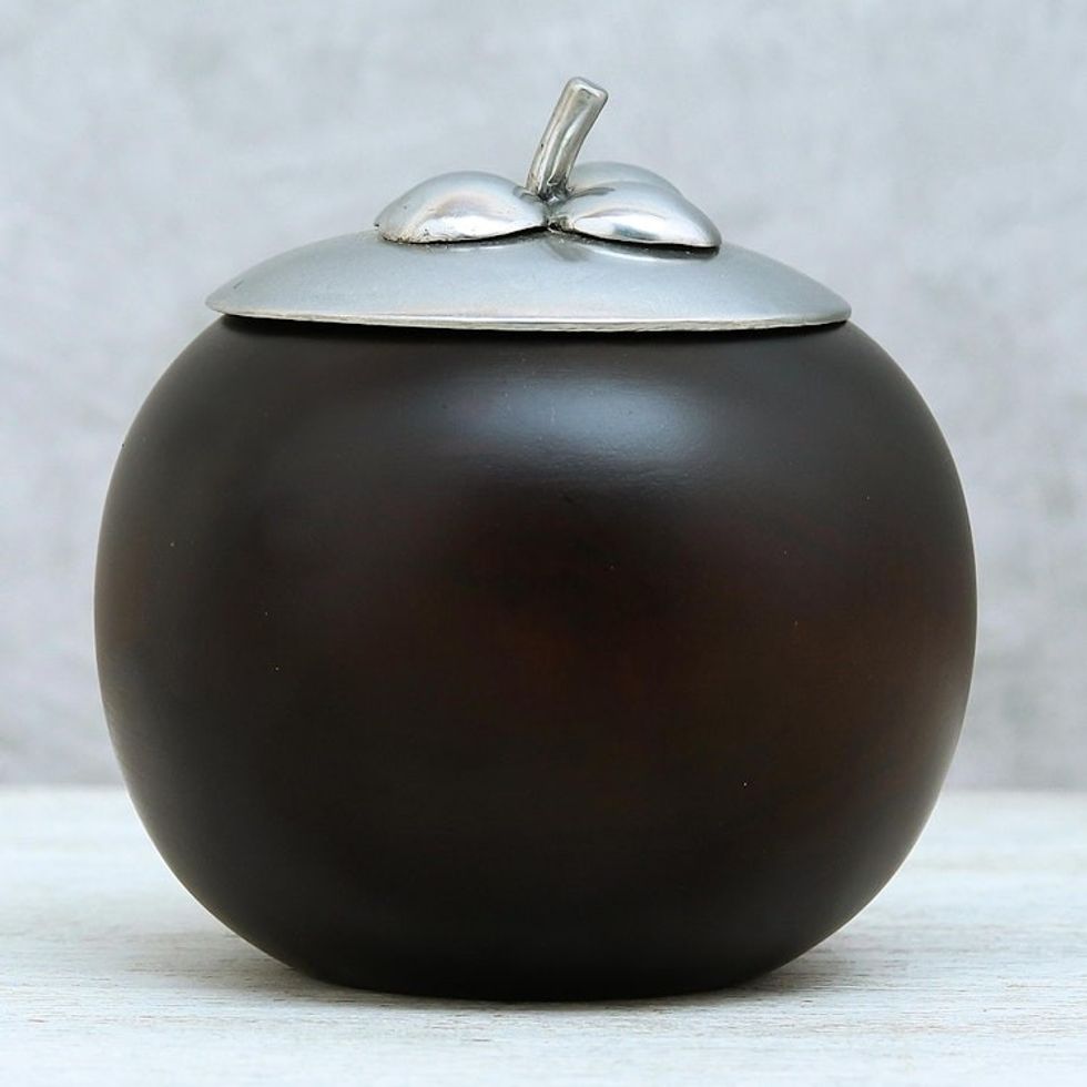 Fruit-Shaped Wood and Pewter Decorative Jar 5 in. 'The Mangosteen'
