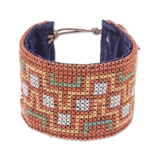 Alternate image for Hmong Cross Stitched Cotton Wristband Bracelet from Thailand Hmong Maze