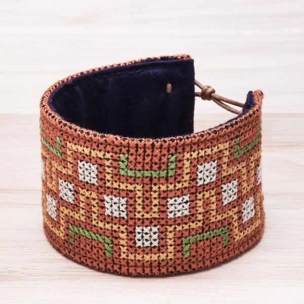 Alternate image for Hmong Cross Stitched Cotton Wristband Bracelet from Thailand Hmong Maze