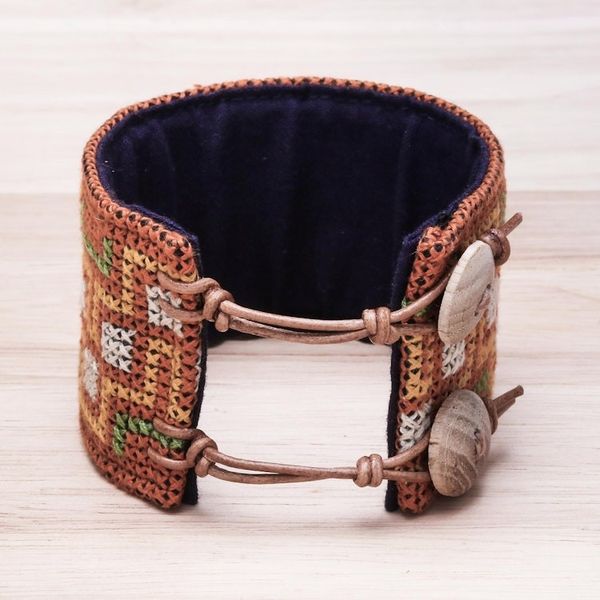Alternate image for Hmong Cross Stitched Cotton Wristband Bracelet from Thailand Hmong Maze