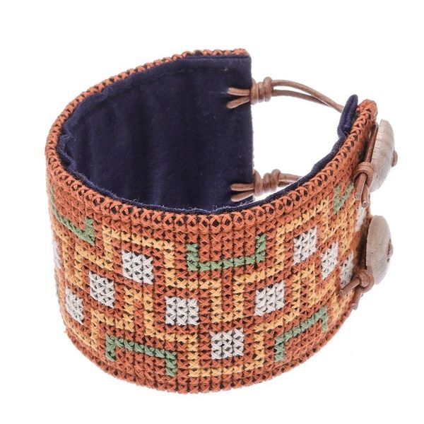 Alternate image for Hmong Cross Stitched Cotton Wristband Bracelet from Thailand Hmong Maze