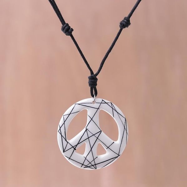 Alternate image for Hand-Painted Ceramic Peace Necklace in White from Thailand Bring Peace in White