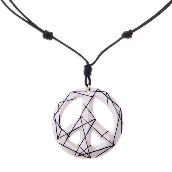 Alternate image for Hand-Painted Ceramic Peace Necklace in White from Thailand Bring Peace in White