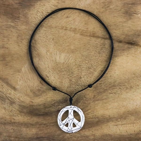 Alternate image for Hand-Painted Ceramic Peace Necklace in White from Thailand Bring Peace in White