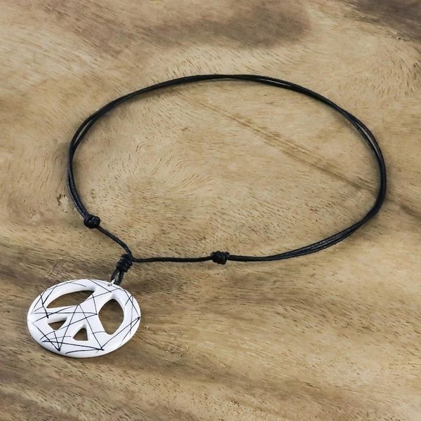 Alternate image for Hand-Painted Ceramic Peace Necklace in White from Thailand Bring Peace in White