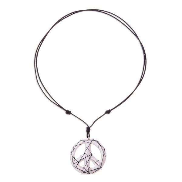 Alternate image for Hand-Painted Ceramic Peace Necklace in White from Thailand Bring Peace in White