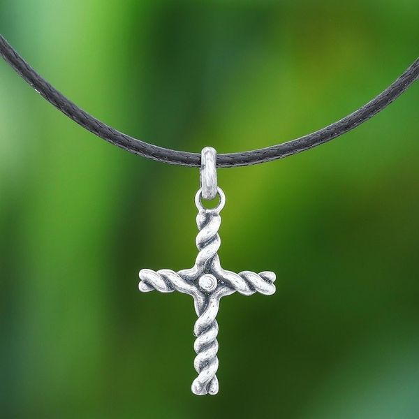 Alternate image for Artisan Crafted Thai Sterling Silver Cross Necklace with CZ Beacon Cross